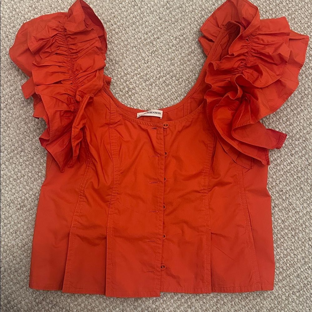 Ulla Johnson Orange/Red Ruffle Sleeve Blouse